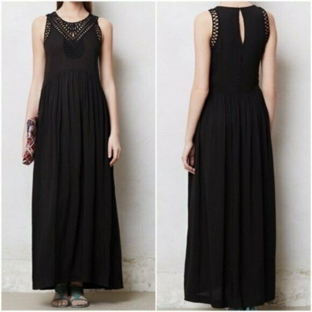 Anthropologie Mermaid brand S black macrame maxi